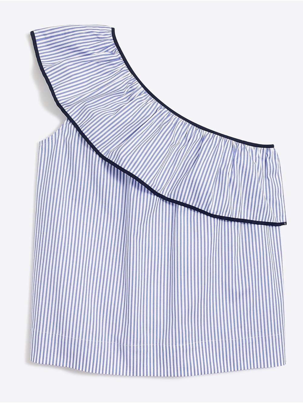 J. Crew NWOT One-Shoulder Blue & White Stripe Ruffle Top with Navy Trim. Size 2.